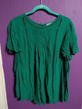 19. Knox Rose Green Pleated Lace Textured Short Sleeve Blouse XXL 16
